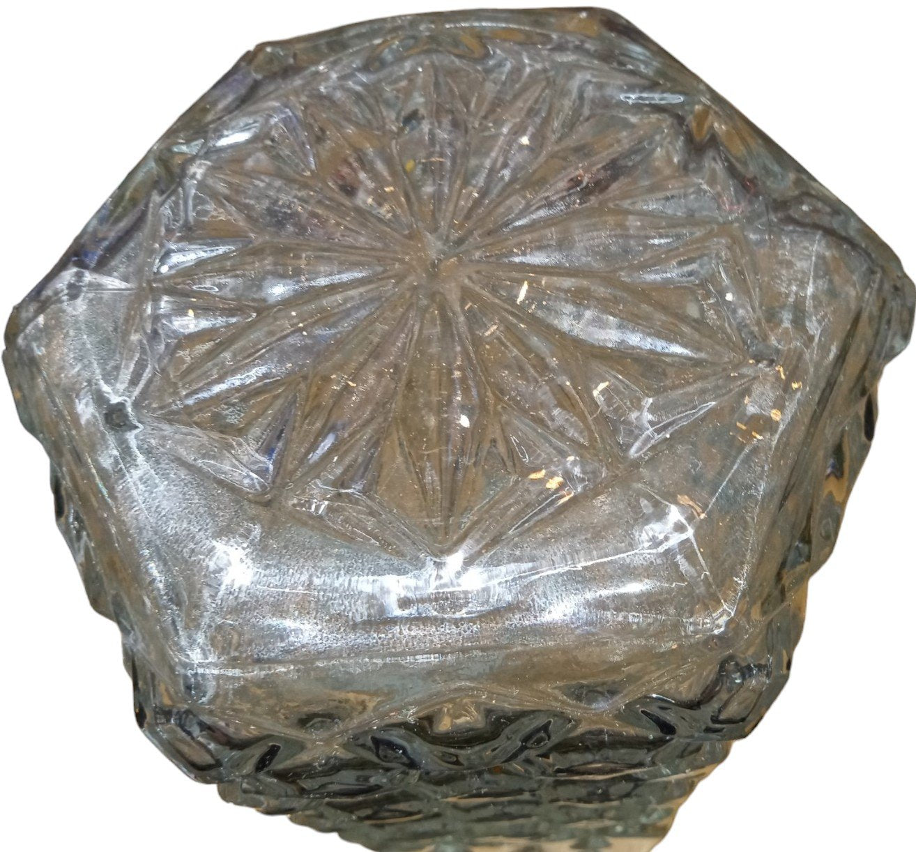 Diamond Cut Elegant Glass Decanter Antique Libbey Vintage Starburst Design