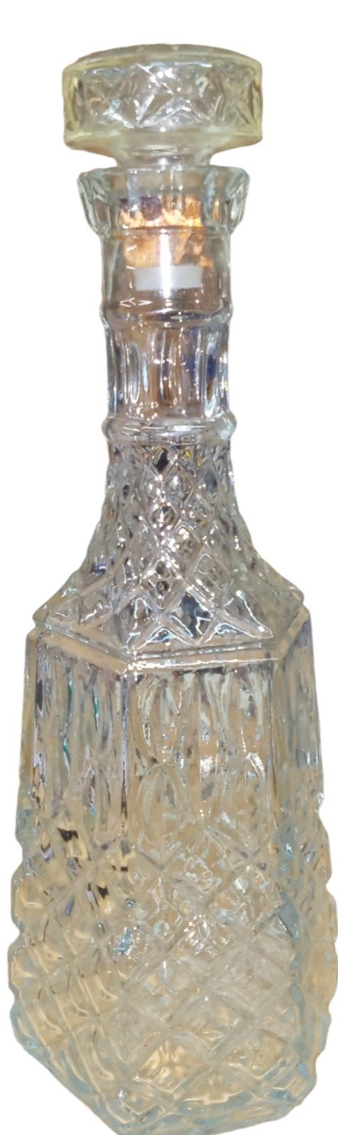 Diamond Cut Elegant Glass Decanter Antique Libbey Vintage Starburst Design