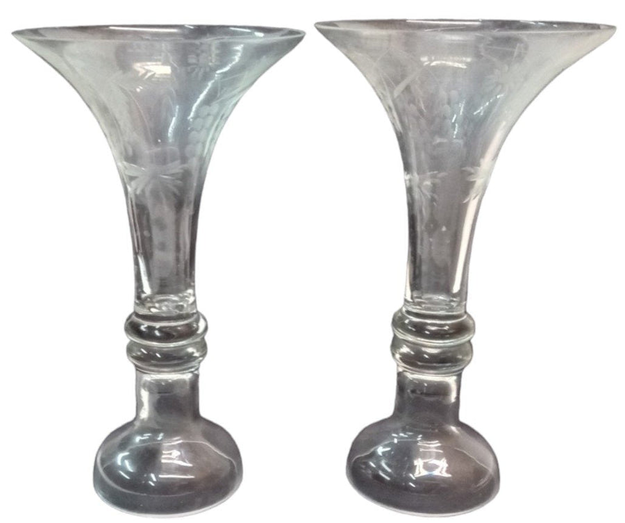 Candlestick Holder Glass Taper Reversible Vintage Flared Top Floral Set of 2