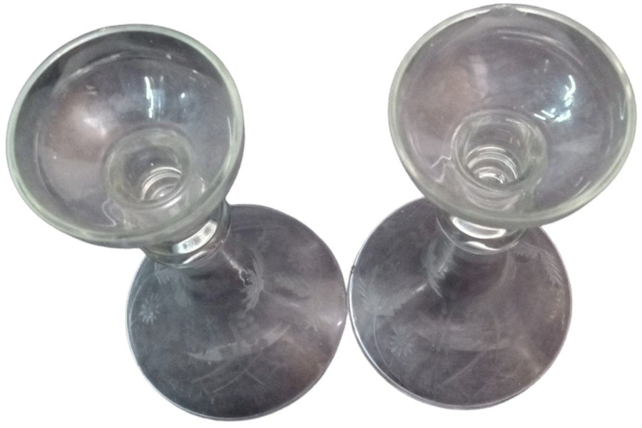 Candlestick Holder Glass Taper Reversible Vintage Flared Top Floral Set of 2