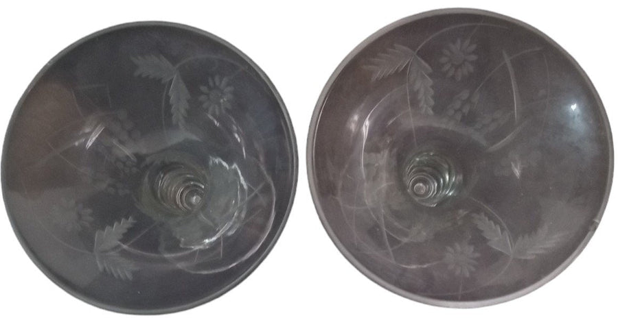 Candlestick Holder Glass Taper Reversible Vintage Flared Top Floral Set of 2