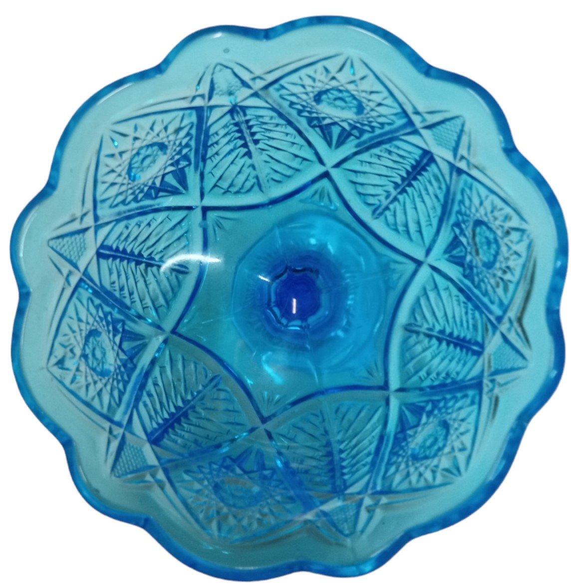 Blue Pedestal Bowl Antique L E Smith Vintage Valtec Pattern