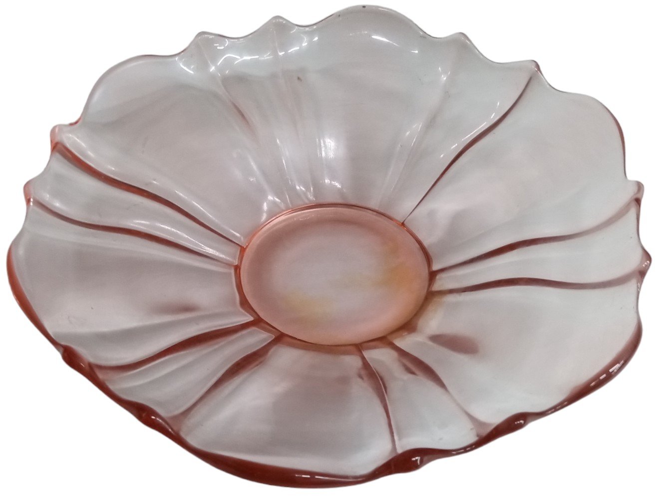 Pink Depression Glass Antique Scalloped Rim Vintage Shallow Floral Bowl