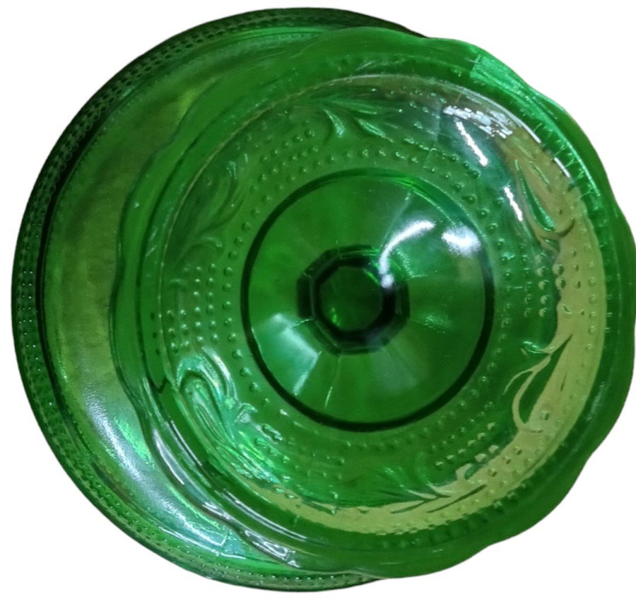 Emerald Green Glass Pedestal Bowl Antique Anchor Hocking Vintage Sandwich Glass