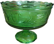Emerald Green Glass Pedestal Bowl Antique Anchor Hocking Vintage Sandwich Glass