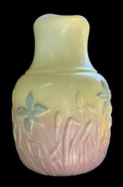 Milk Glass Pitcher Pastel Floral Pink Yellow Iris 1800s Antique Drinkware