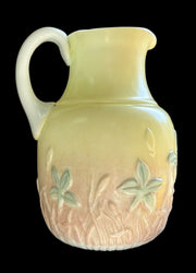 Milk Glass Pitcher Pastel Floral Pink Yellow Iris 1800s Antique Drinkware