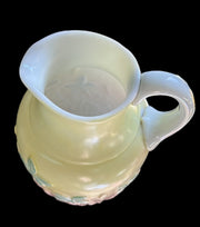 Milk Glass Pitcher Pastel Floral Pink Yellow Iris 1800s Antique Drinkware