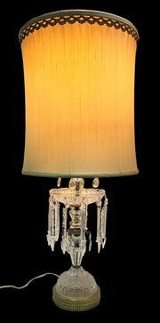 Crystal Lamp Antique MCM Dangling Pendants Vintage Lampshade Brass Base