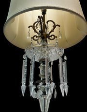 Crystal Lamp Antique MCM Dangling Pendants Vintage Lampshade Brass Base