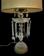 Crystal Lamp Antique MCM Dangling Pendants Vintage Lampshade Brass Base