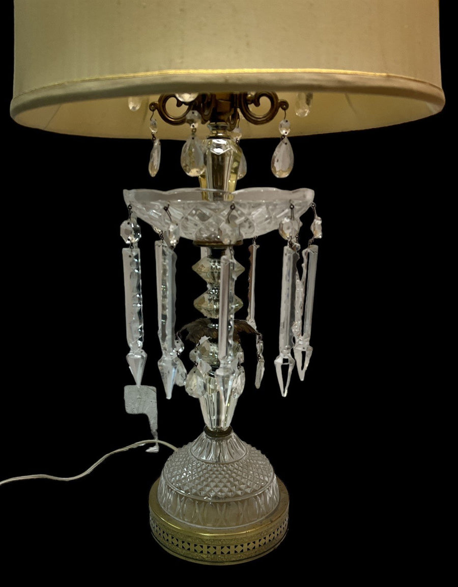 Crystal Lamp Antique MCM Dangling Pendants Vintage Lampshade Brass Base