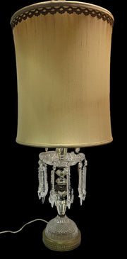Crystal Lamp Antique MCM Dangling Pendants Vintage Lampshade Brass Base