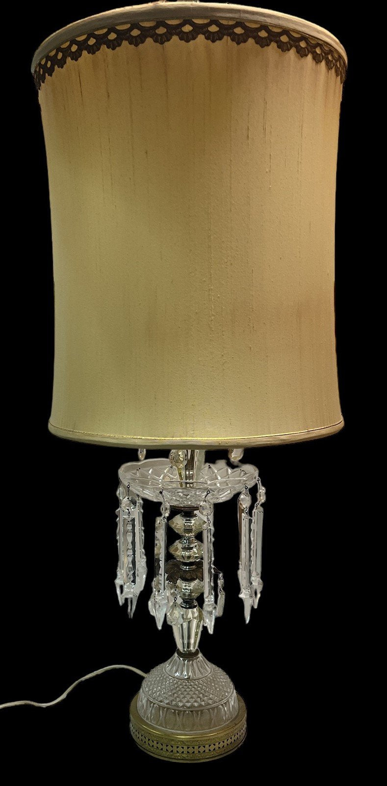 Crystal Lamp Antique MCM Dangling Pendants Vintage Lampshade Brass Base