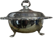 Silverplated Serving Bowl Vintage 3-Footed with Handle and Lid Scalloped Edge