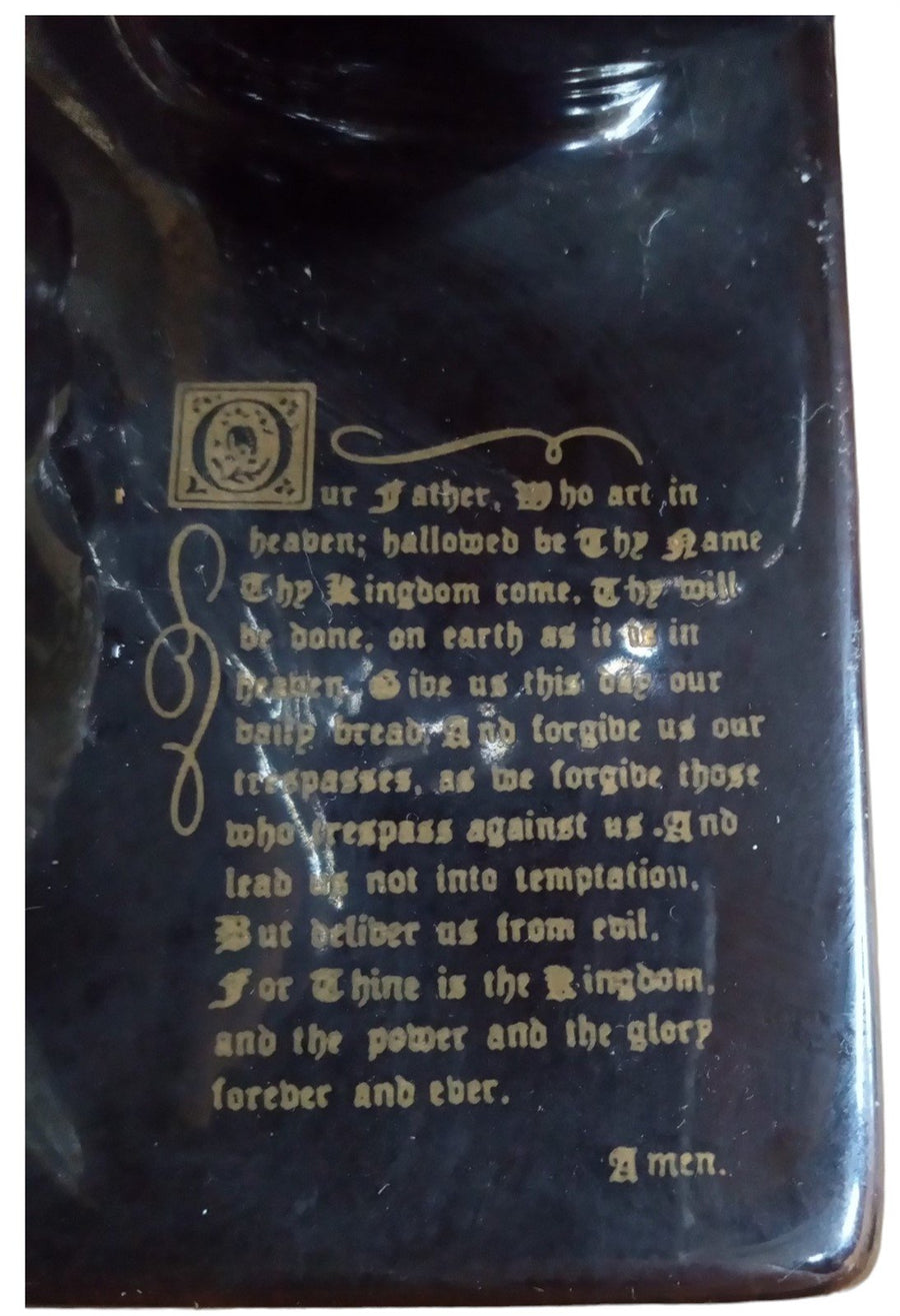 Praying Hands Antique Shiny Black Ceramic Vintage the Lord's Prayer