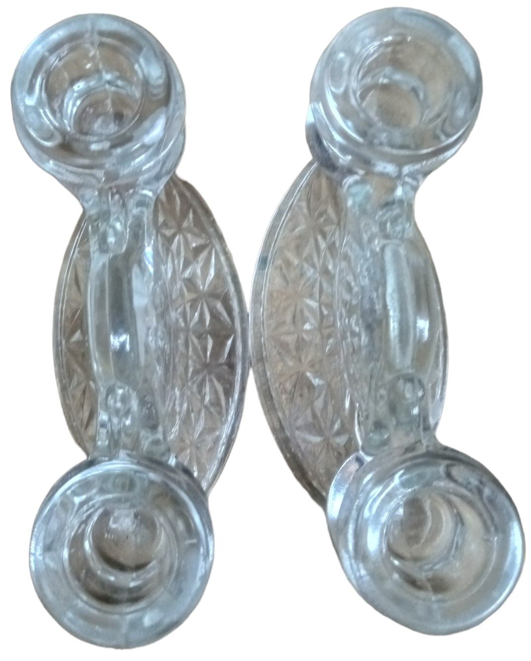 Diamond Cut Double Candelabra Antique Candleholders L E Smith Vintage Set of 2