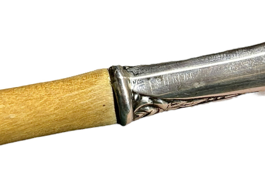 Sterling Silver Serving Spoon Fork Salad Servers Teakwood Rose Pattern Handle