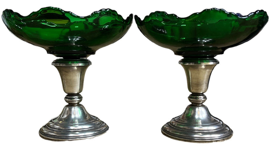 Sterling Silver Candleholder Glass Candy Dish Antique Whiting Vintage Set of 2