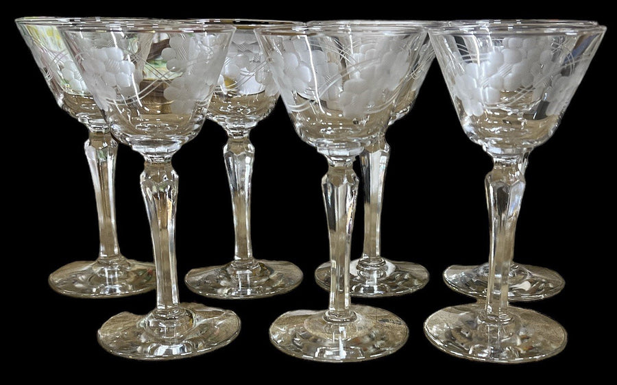 Libbey Liquor Cocktail Antique Brookdale Pattern Vintage Set of 7 Glasses