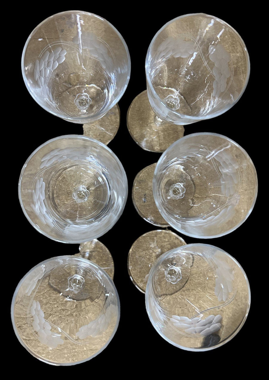 Libbey Wine Glasses Antique Brookdale Pattern Vintage Set of 6