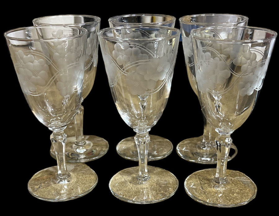 Libbey Wine Glasses Antique Brookdale Pattern Vintage Set of 6