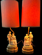 Courting Couple Table Lamp Antique Porcelain Vintage Set of 2