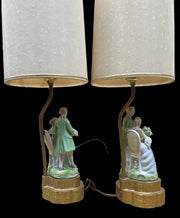 Courting Couple Table Lamp Antique Porcelain Vintage Set of 2