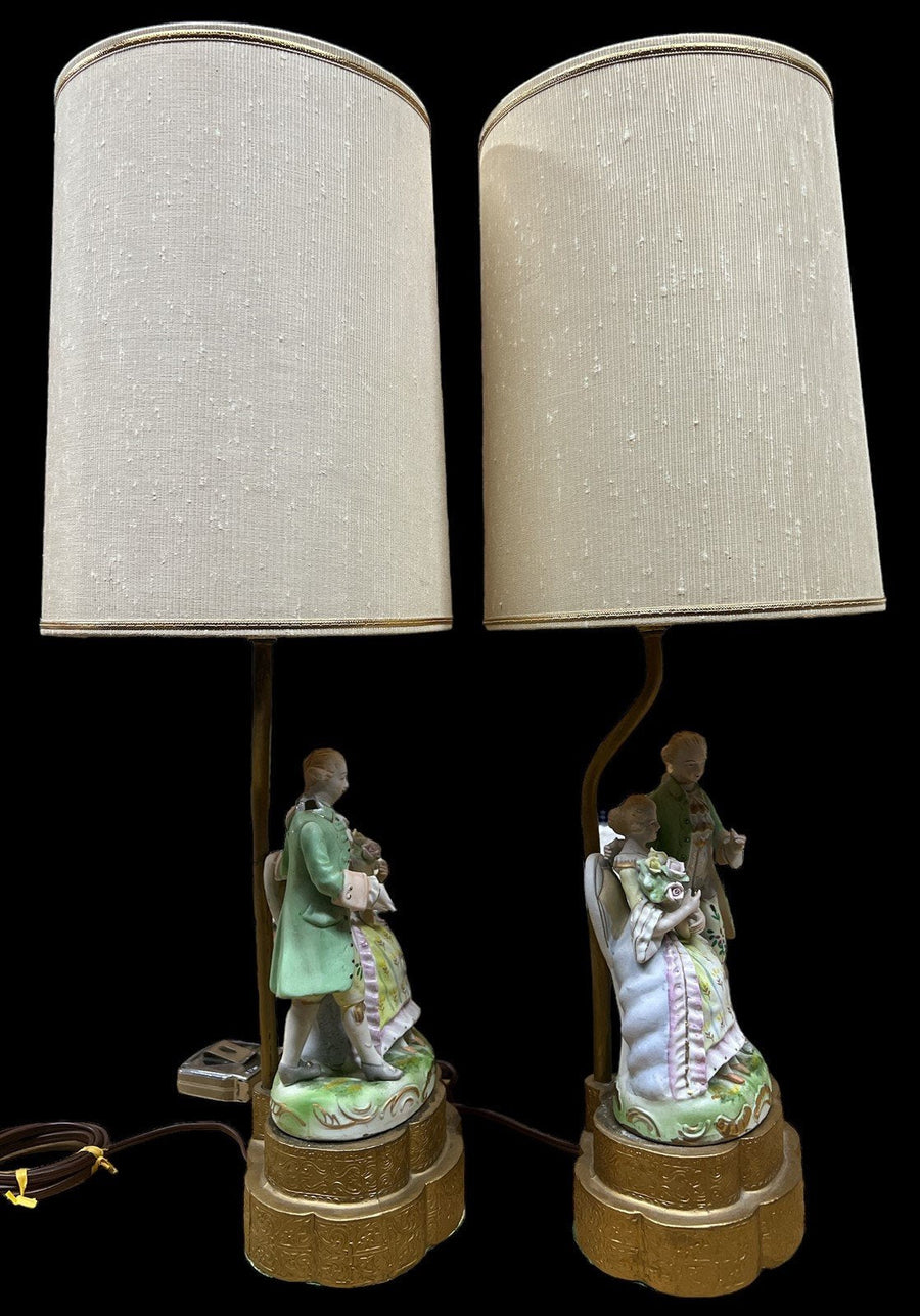 Courting Couple Table Lamp Antique Porcelain Vintage Set of 2