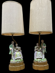 Courting Couple Table Lamp Antique Porcelain Vintage Set of 2