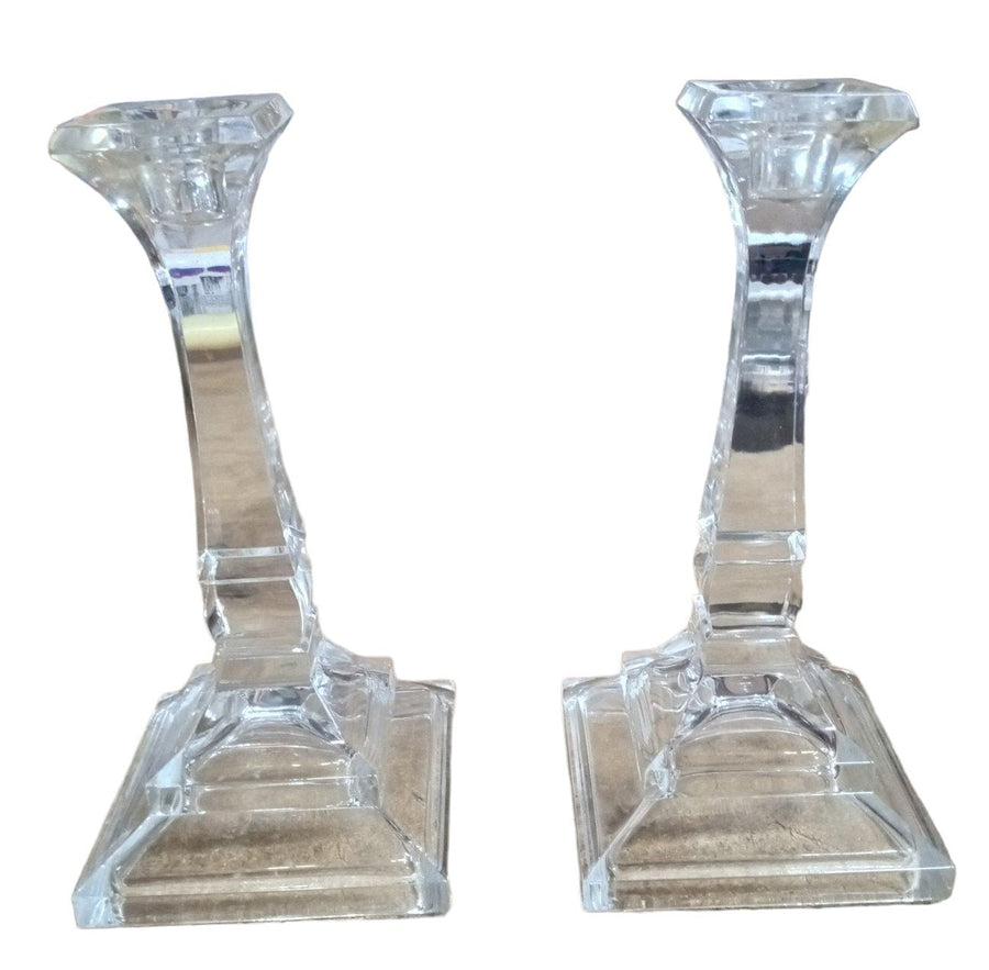 Crystal Candlestick Holder Vintage Square Base Set of 2