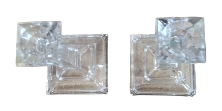 Crystal Candlestick Holder Vintage Square Base Set of 2