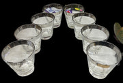 Double Shot Glasses Antique Queens Lusterware Vintage Silver Rim Set of 8