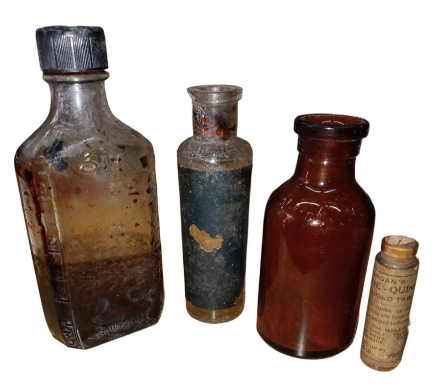 Glass Bottle Lot Set Of 4 Vintage Collectible Decorative Liquid Storage