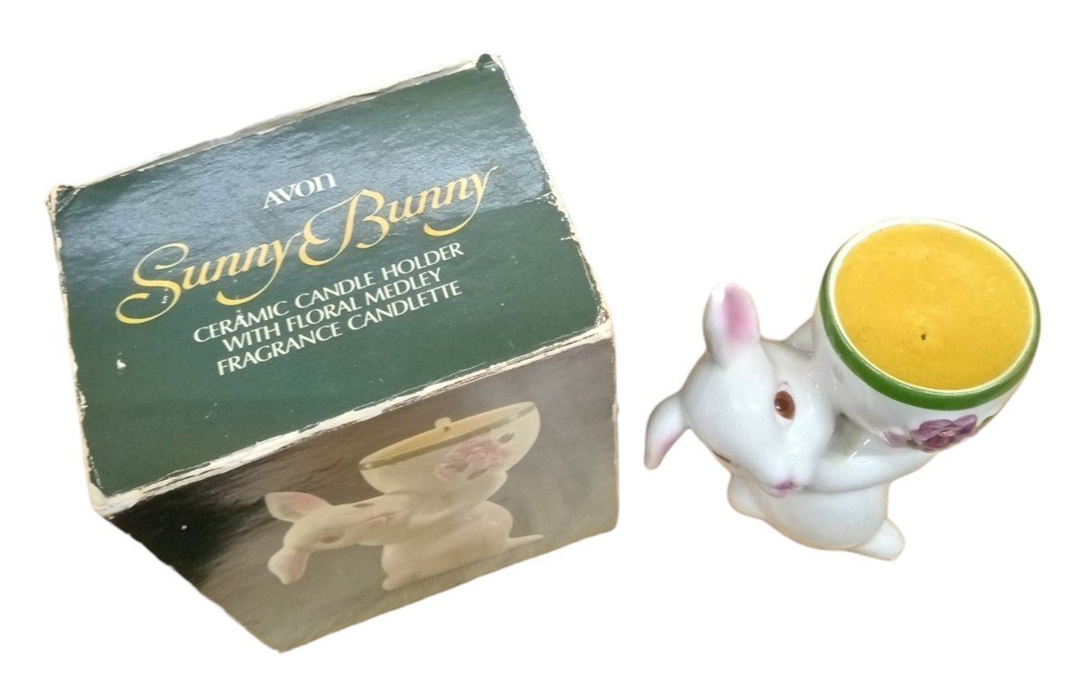 Avon Sunny Bunny Candle Holder Vintage Collectible Decorative Floral