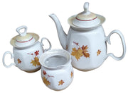 Autumn Leaves Teacups Saucers Lidded Creamer Lidded Sugar Bowl Vintage 14 Pcs