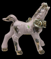 Pink Porcelain Horse Antique Gold Highlights White Flowers Vintage Made in Japan