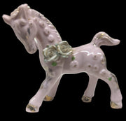 Pink Porcelain Horse Antique Gold Highlights White Flowers Vintage Made in Japan