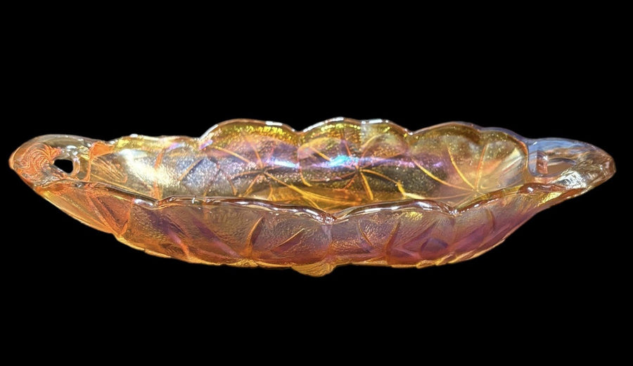 Carnival Glass Dishes Duo Floral Ruffled Edge Grapes Marigold Candy Tray Bowls