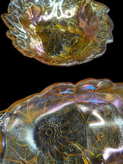 Carnival Glass Dishes Duo Floral Ruffled Edge Grapes Marigold Candy Tray Bowls