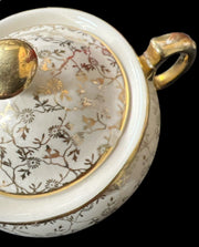 Creamer Teapot Lidded Sugar Bowl Vintage Beige Gold Floral Design 5 Pcs