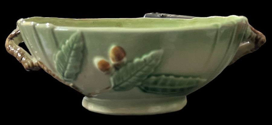 Planter Antique Green and Brown Leaves Vintage Oval Bowl with Handles