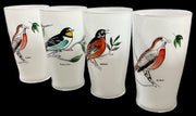 Birds Frosted Glasses Antique Oriole Robin Swallow Vintage Set of 4