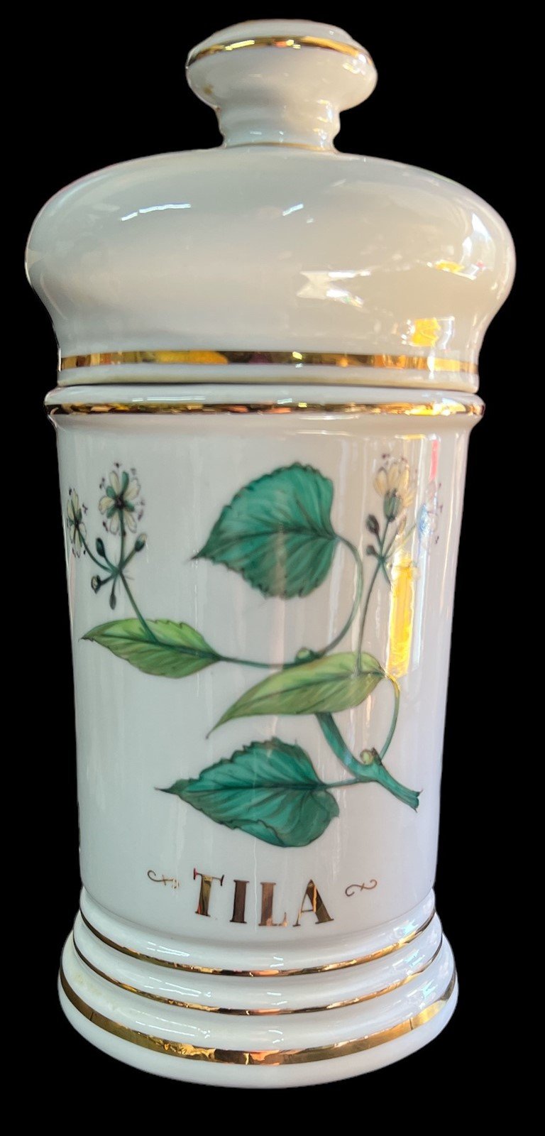 Tila Canister Antique Porcelain Spice Container Vintage 1960s 8" High