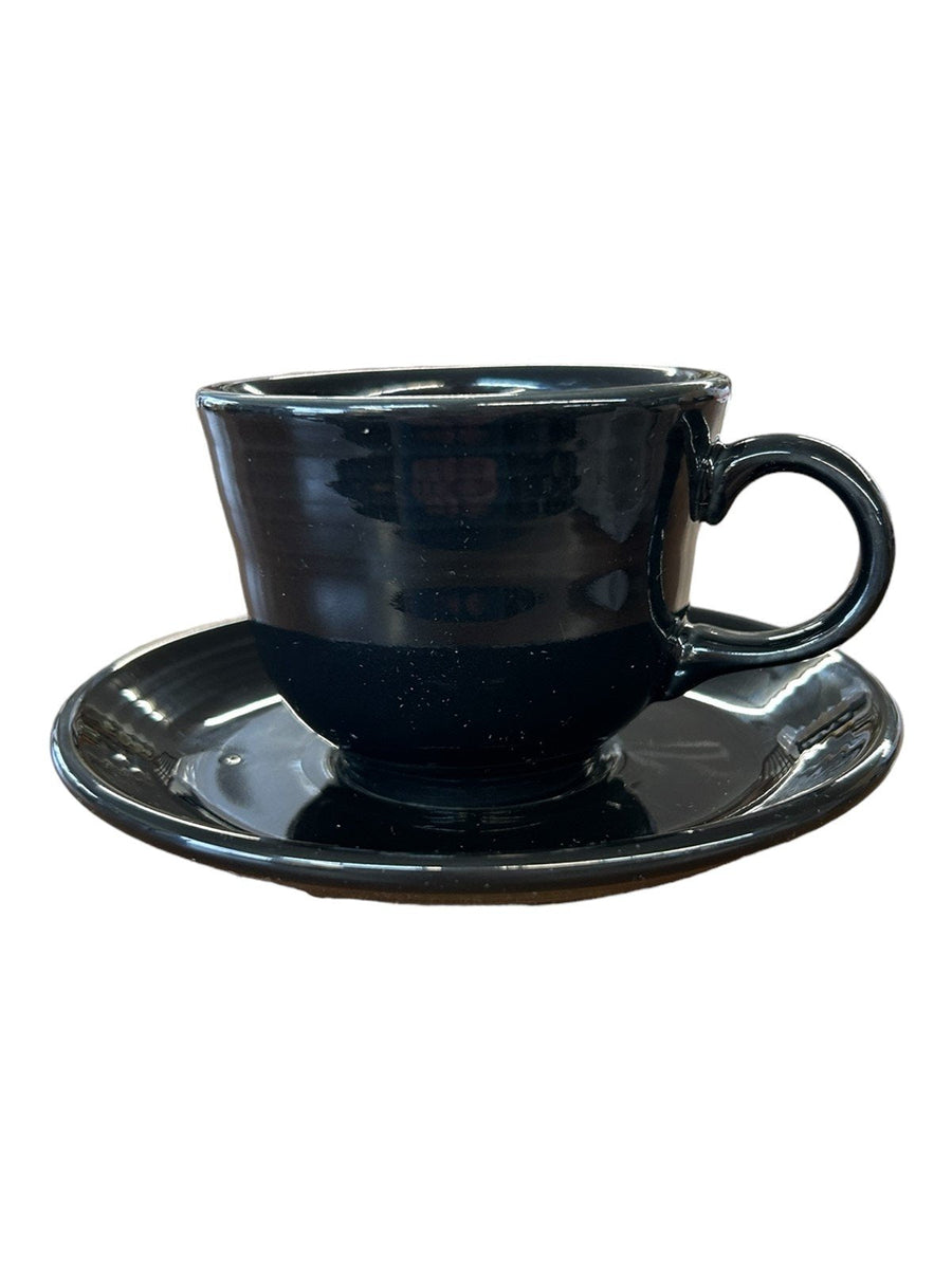 Fiesta - Black Teacup & Saucer Ceramic Homer Laughlin Tea Set Drinkware Kitchen