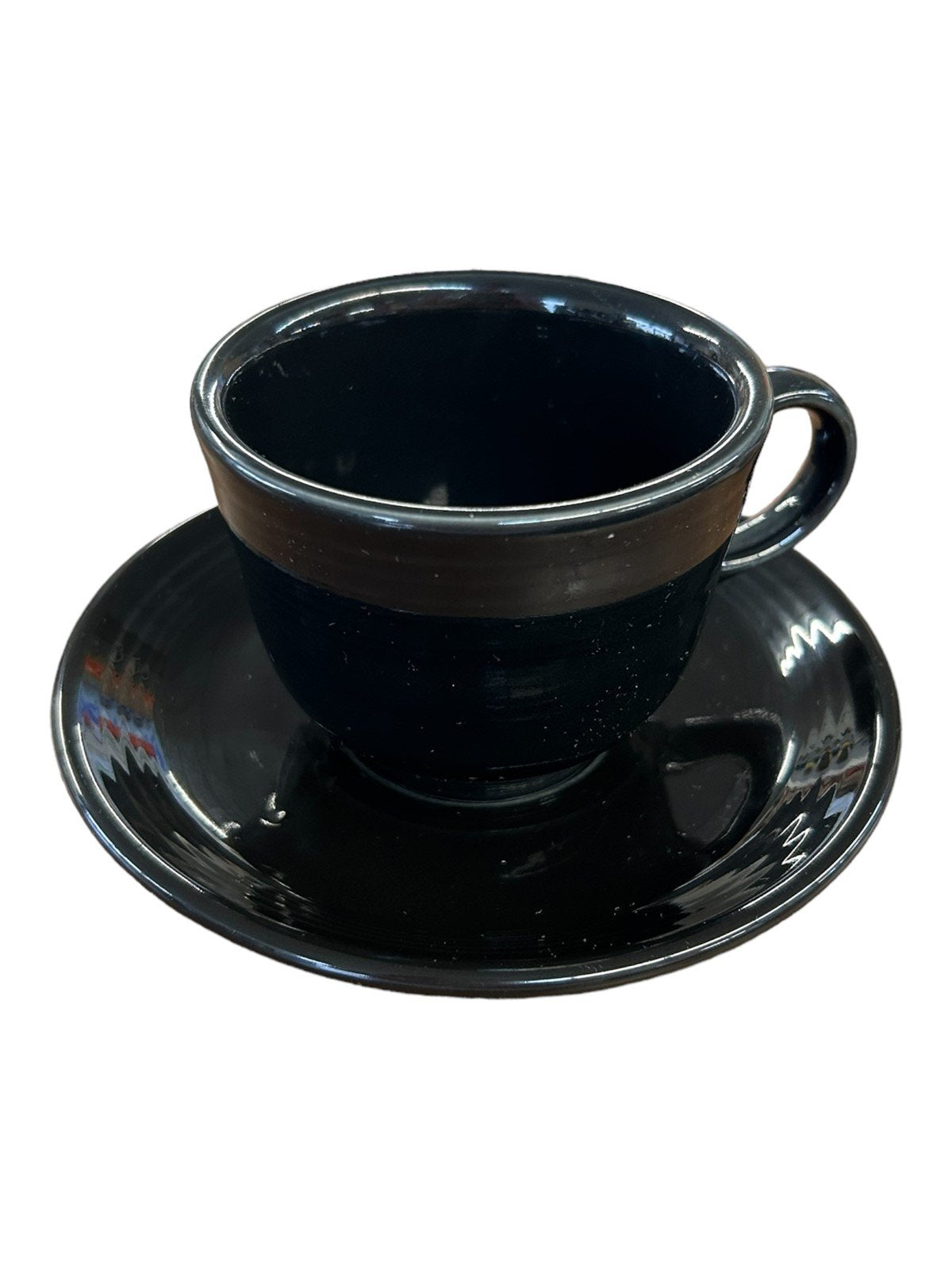 Fiesta - Black Teacup & Saucer Ceramic Homer Laughlin Tea Set Drinkware Kitchen