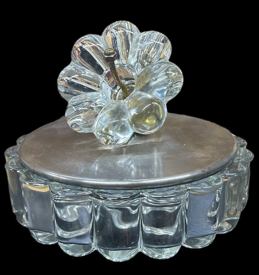 Heisey Crystal Glass Bowl Antique with Brass Lid Vintage Flower on Top
