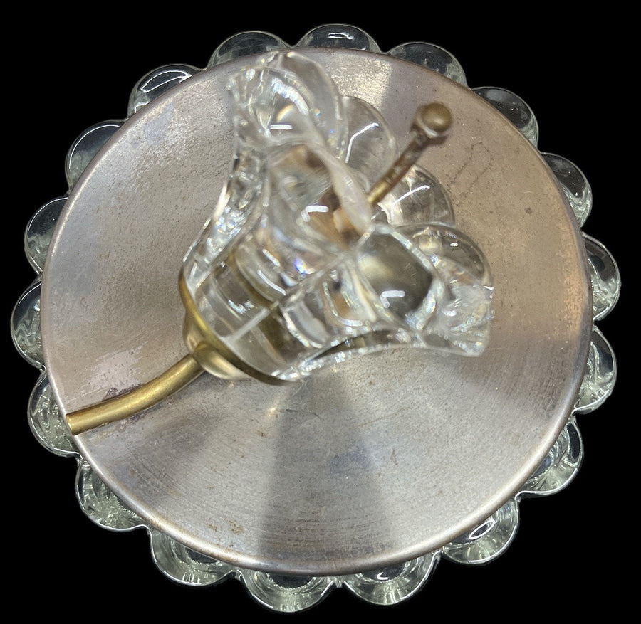 Heisey Crystal Glass Bowl Antique with Brass Lid Vintage Flower on Top