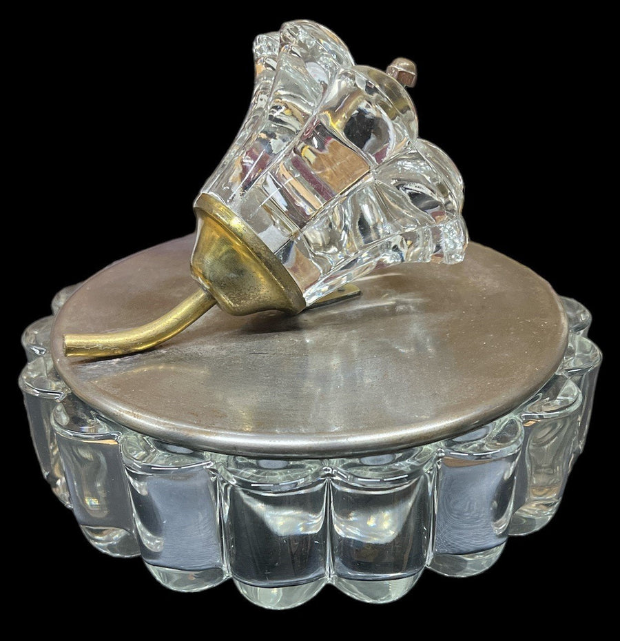 Heisey Crystal Glass Bowl Antique with Brass Lid Vintage Flower on Top
