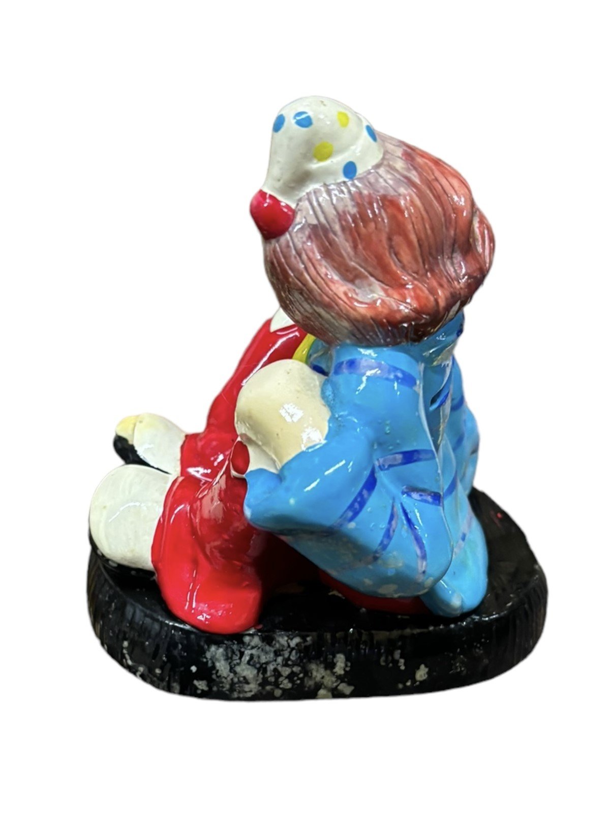 Clown Bank Vintage Plastic Jester Figure Taiwan Home Decor Blue Jacket Red Pants